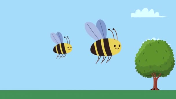 Bijen Insecten Vliegen Landschap Video Geanimeerd — Stockvideo