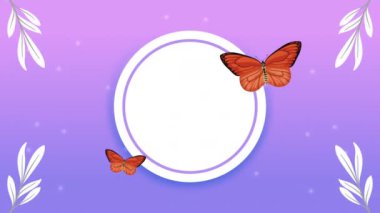 beauty red butterflies in circular frame ,4k video animated