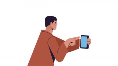 Genç adam akıllı telefon animasyonu kullanıyor, 4k video animasyonu