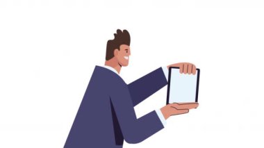 young man with tablet animation ,4k video animated