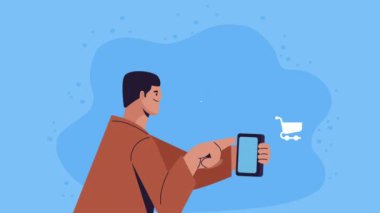 Genç adam akıllı telefon animasyonu kullanıyor, 4k video animasyonu