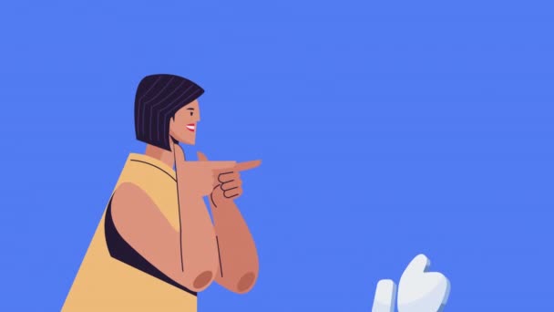 Kvinna Med Tummen Karaktär Animation Video Animerad — Stockvideo