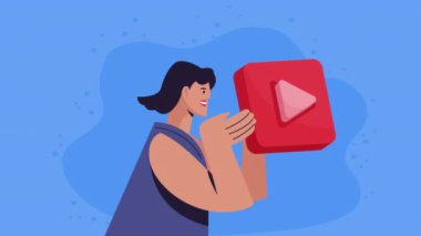 woman with play button character animation ,4k video animated