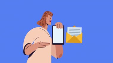 woman in smartphone with email animation ,4k video animated