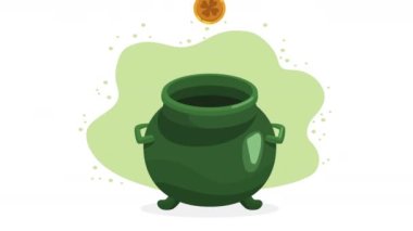 golden coins in cauldron animation ,4k video animated