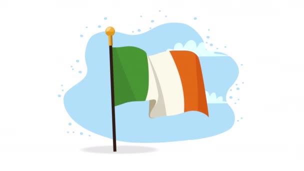 Bandera Irlanda Agitación Postes Video Animado — Vídeos de Stock