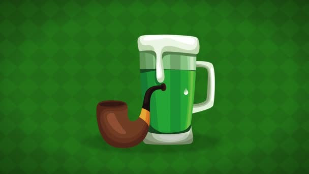 Zelená Nádoba Pivo Dýmkou Dřevěná Video Animované — Stock video
