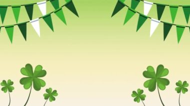 green lucky clovers and garlands ,4k video animated