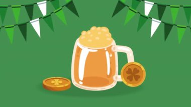 golden coins with beer and garlands ,4k video animated