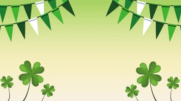 Green Lucky Clovers Garlands Video Animated — Stockvideo