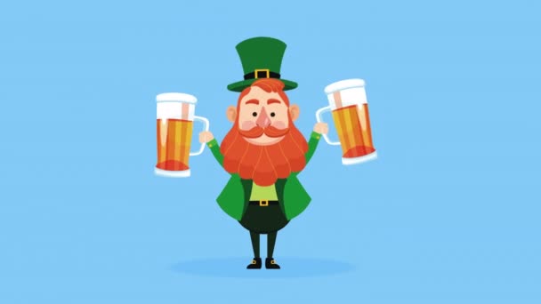 Leprechaun Pití Pivní Animace Postavy Video Animované — Stock video