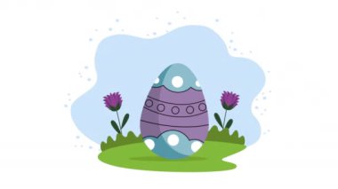 blue spring egg painted in landscape ,4k video animated