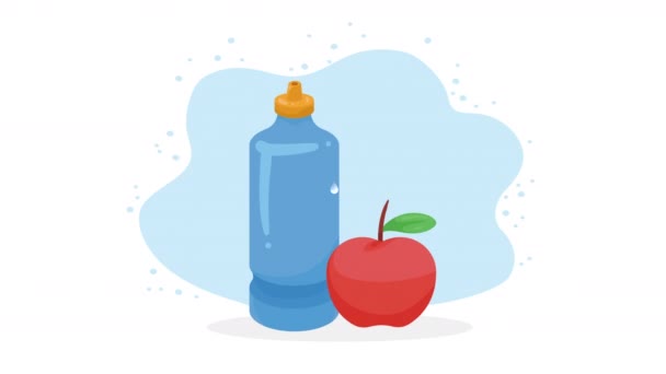 Plastic Water Bottle Gym Apple Video Animated — Vídeo de Stock