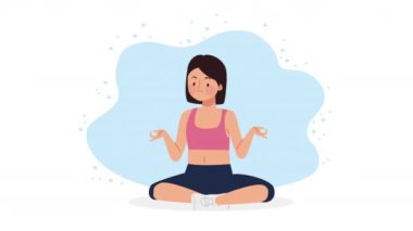 young female athlete in lotus position ,4k video animated