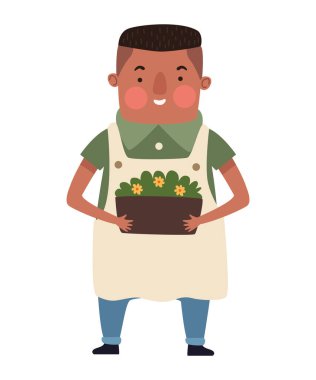 afro gardener man worker character