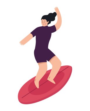 woman surfing in red surfboard character