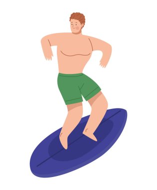 young man surfing in surfboard character