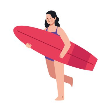 woman walking with surfboard character