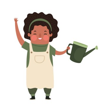 afro woman with gardening sprinkler character