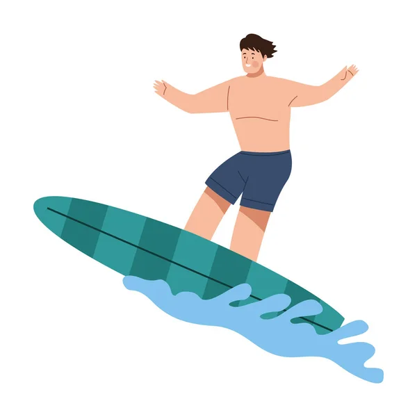 Молодой Человек Практикующий Серфинг — стоковый вектор