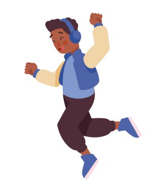 youth afro man listening music character