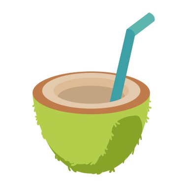 fresh coconut cocktail with straw