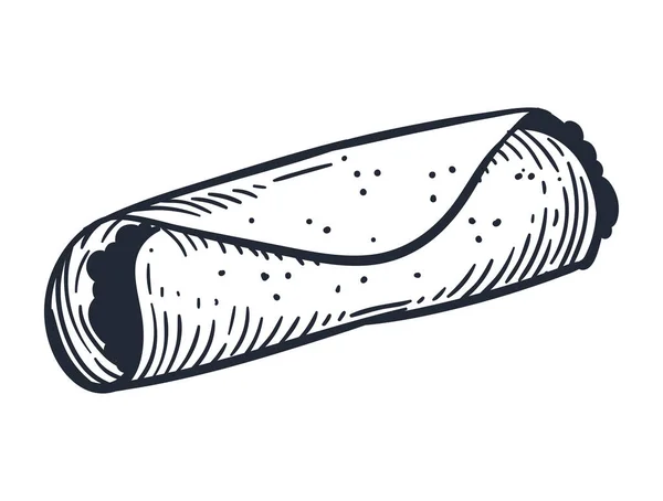 Mexicaanse Burrito Gebak Product Hand Trekken — Stockvector