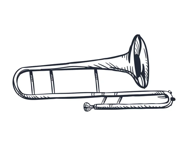 Trombone Instrument Musical Sketch Style — Vettoriale Stock