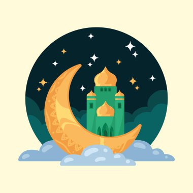 mosque tower in crescent moon poster