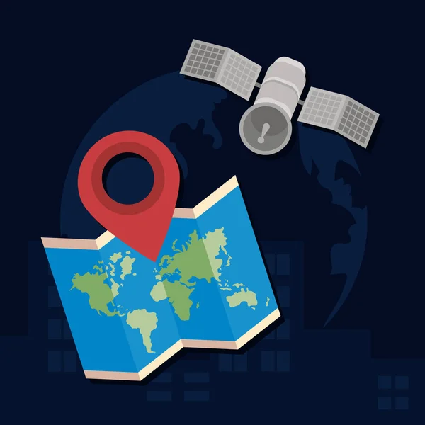 Posizione Pin Sulla Mappa Icone Satellitari — Vettoriale Stock