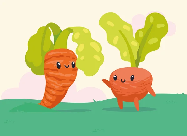 Carrot Radish Vegetables Characters — Stock Vector