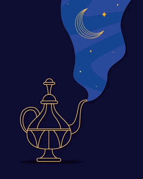 stock vector magic arabic lamp with moon poster