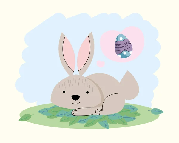 Кролик Лежит Покрашенным Яйцом — стоковый вектор