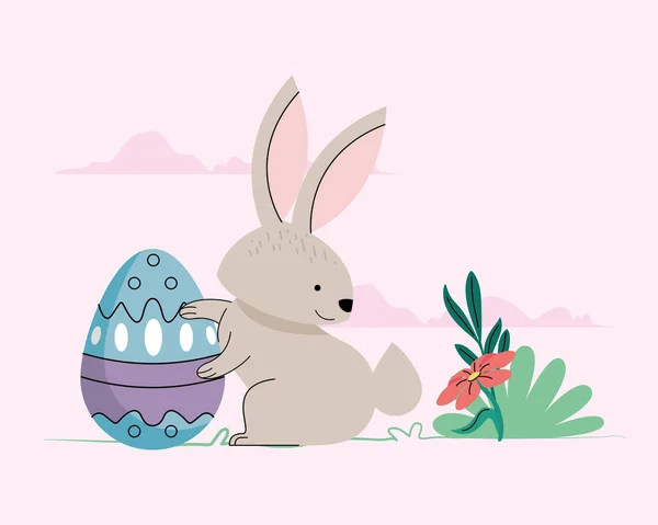 Rabbit Spring Egg Painted Scene — Stockvektor