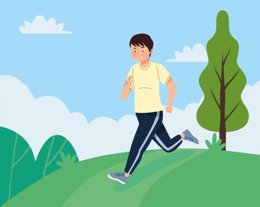 Erkek sporcu peyzaj karakteri olarak koşuyor