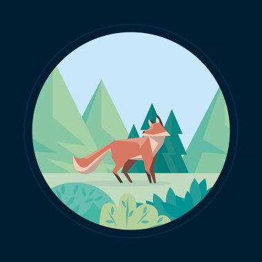 fox animal in circular frame scene