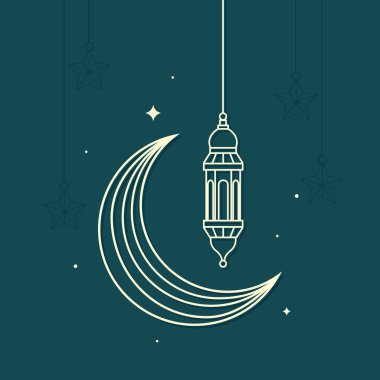 crescent moon with lantern poster