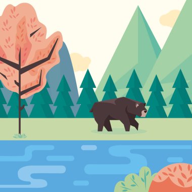 bear with lake in landscape scene