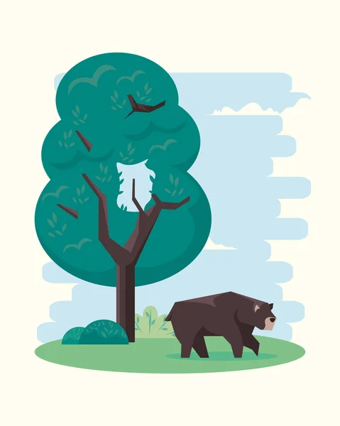 Bear Tree Landscape Scene — Stock Vector