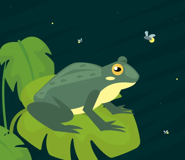 Green Frog Leaf Plant Animal — Stockový vektor