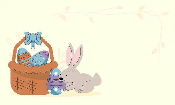 Spring Eggs Basket Rabbit Scene — Stockvektor