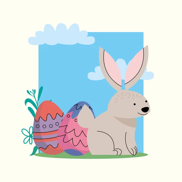 Spring Eggs Rabbit Seated Scene — Image vectorielle
