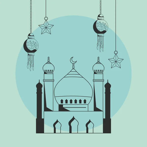 Mezquita Musulmana Azul Con Cartel Lámparas — Vector de stock