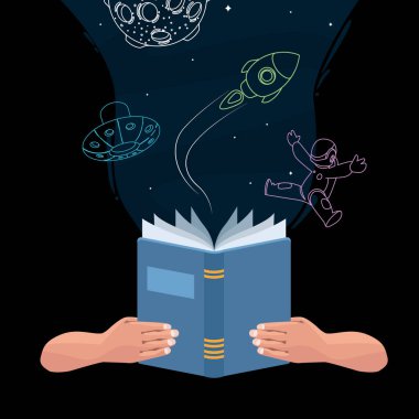 hands with blue open book icon