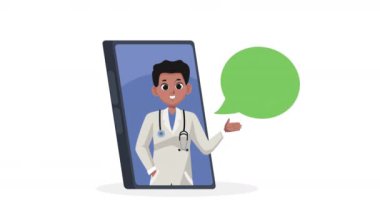 Akıllı telefondaki profesyonel erkek doktor, 4k video animasyonu