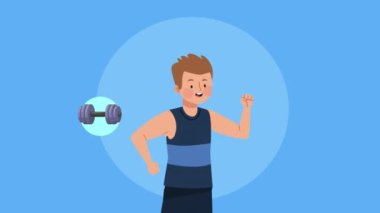 Ekipman animasyonlu erkek sporcu, 4k video animasyonu