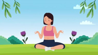 Yoga yapan genç bayan sporcu, 4k video animasyonu