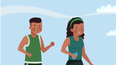 Afro sporcular, animasyon koşan çift, 4k video animasyonu