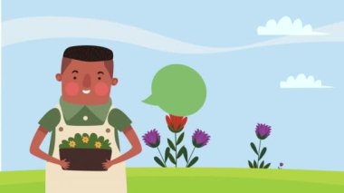 Ev bitkisi karakteri olan genç afro adam, 4k video animasyonu