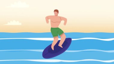 Sörf tahtasında sörf yapan sarışın adam, 4k video animasyonu